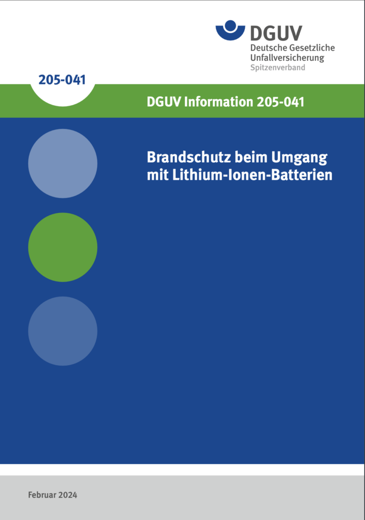 DGUV 205-041, Brandschutz beim Umgang mit Lithium-Ionen-Batterien, Februar 2024