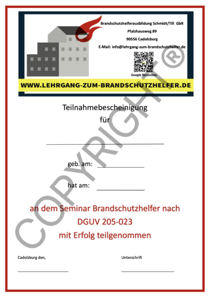 Zertifikat Brandschutzhelfer Muster