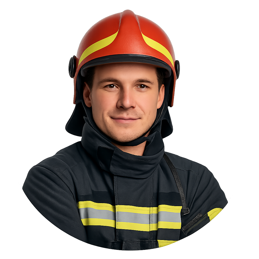 Feuerwehrmann mit Helm und Schutzkleidung