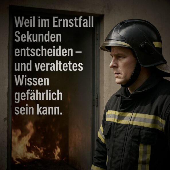 Brandschutzhelfer Wiederholung - Sekunden entscheiden im Brandfall. Als KI-Bild illustriert.