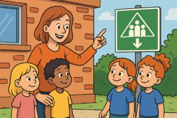 Sammelpunkt der Brandschutzübung vor dem Kindergarten