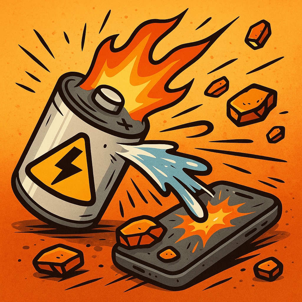 Comic: Berstende Lithium-Zelle schleudert glühende Fragmente