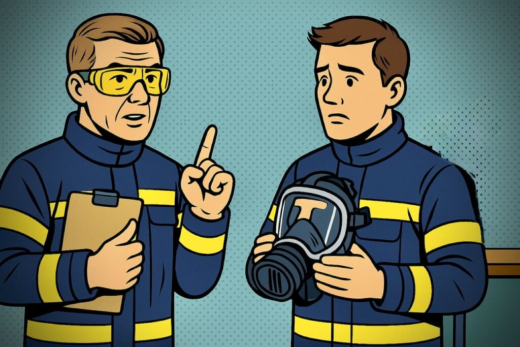 Comic: Mitarbeitende ohne G26.2-Tauglichkeit dürfen keine Atemschutz-PSA einsetzen