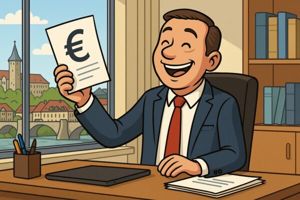 Brandschutzhelfer Schulung Würzburg – erfreuter Chef in seinem Büro freut sich über günstige Schulungskosten.